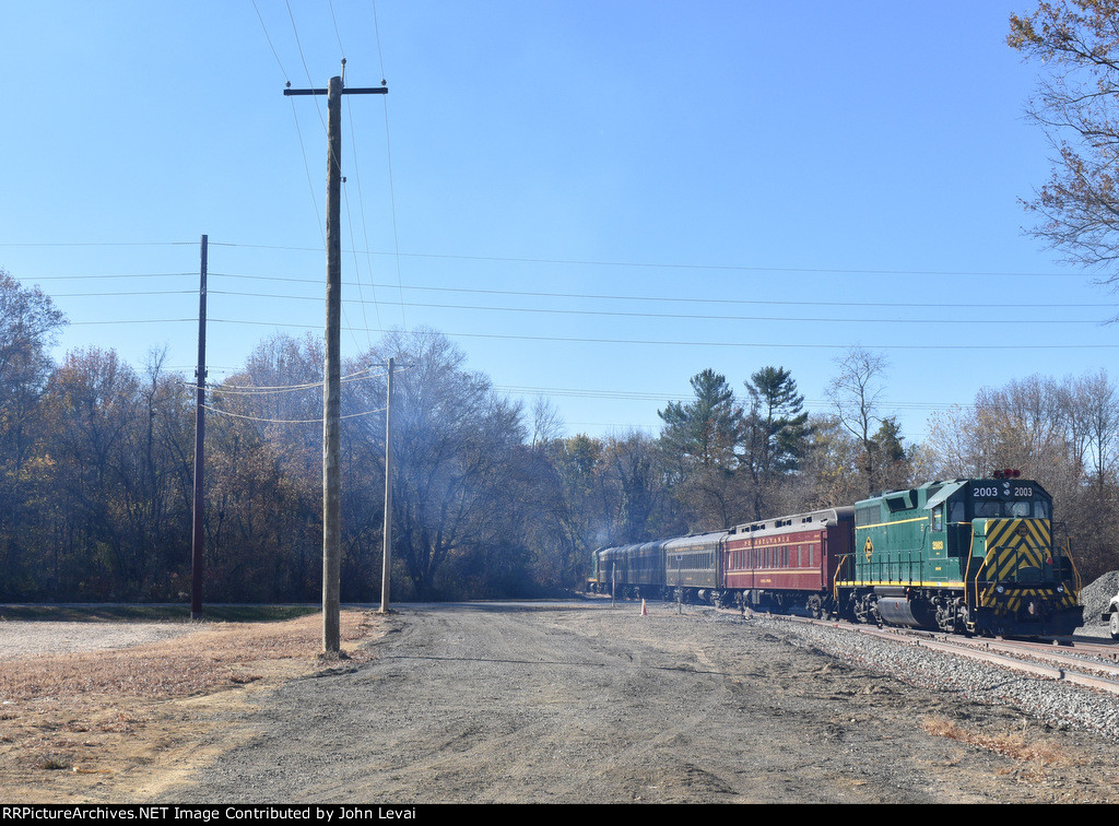 SMS GP38-2 # 2003 shoving the passenger photo charter special across the E Lake Rd grade crossing